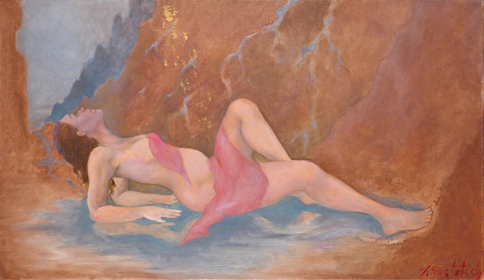 Danae, oil and 24K gold on herringbone linen, 2015