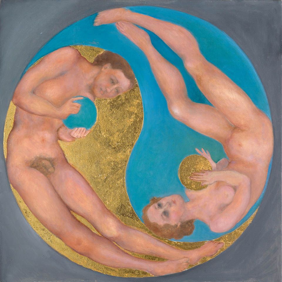 Ballgame, oil, ground mother of pearl and 24K gold on linen, 2015