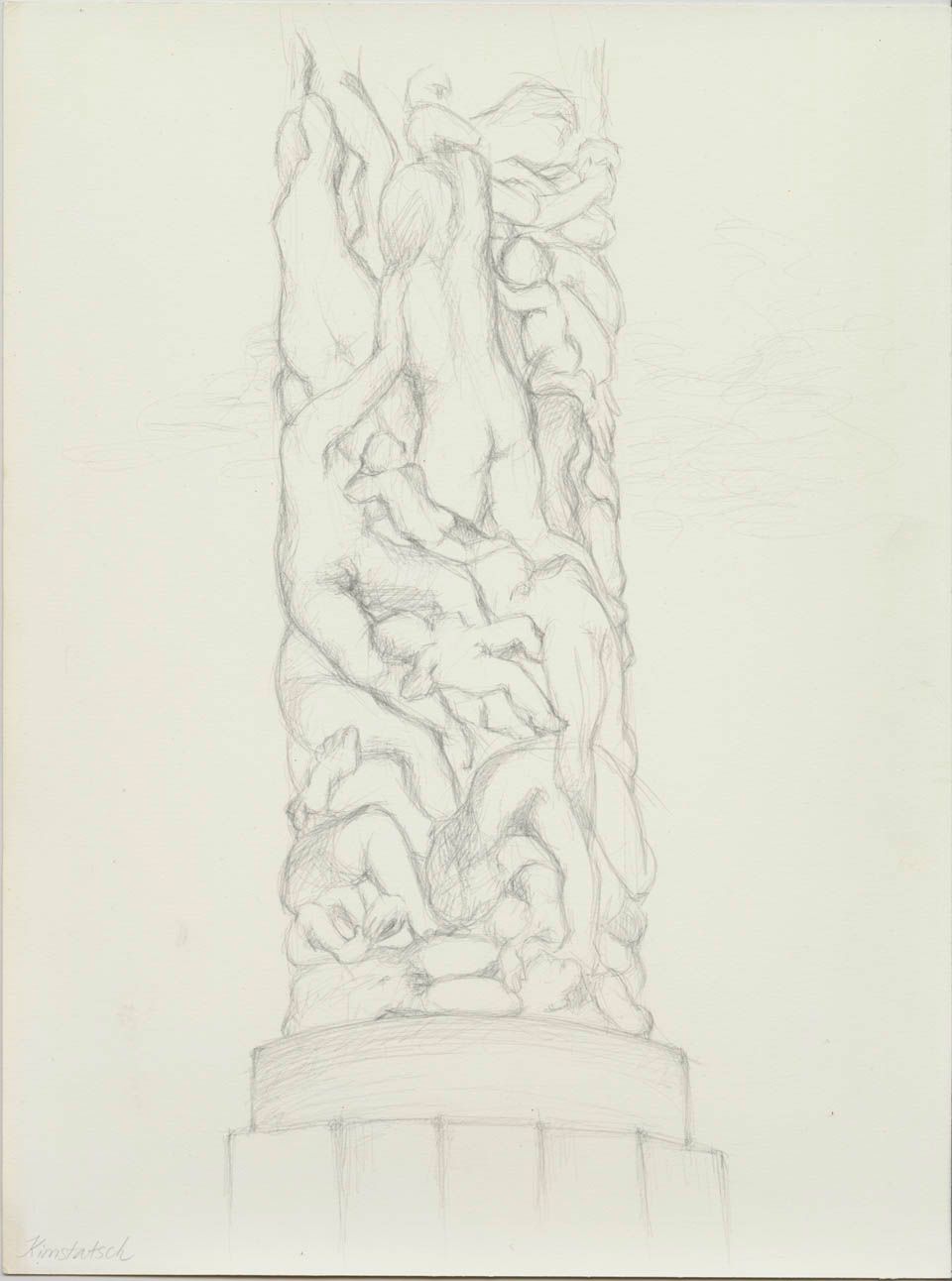 Sketch from Gustav Vigeland park, Oslo, Silverpoint on boneash primed paper, 2016